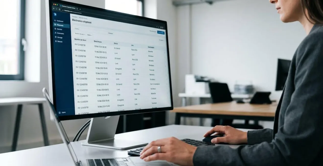 Écran d'ordinateur affichant une interface de suivi d'envoi recommandé électronique avec horodatages et statuts en français