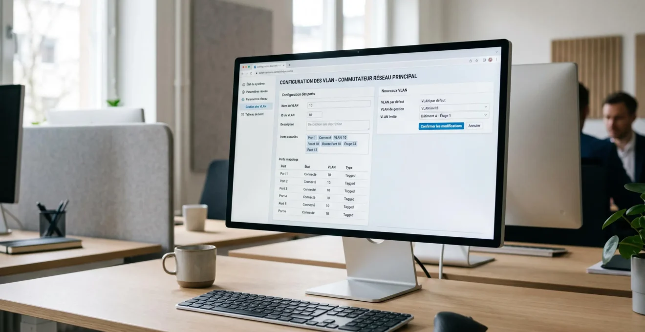 Interface de configuration VLAN sur écran d'ordinateur montrant les paramètres de segmentation réseau en français